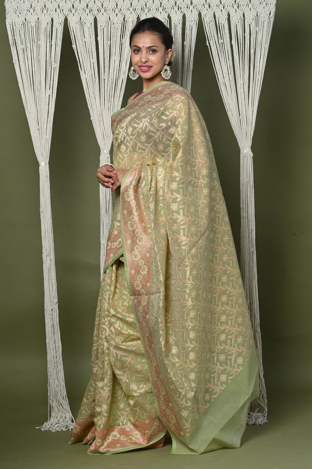 Very Much Indian Exclusive High Quality Handloom Banarasi Cotton Saree with Beautiful Abstract Print.