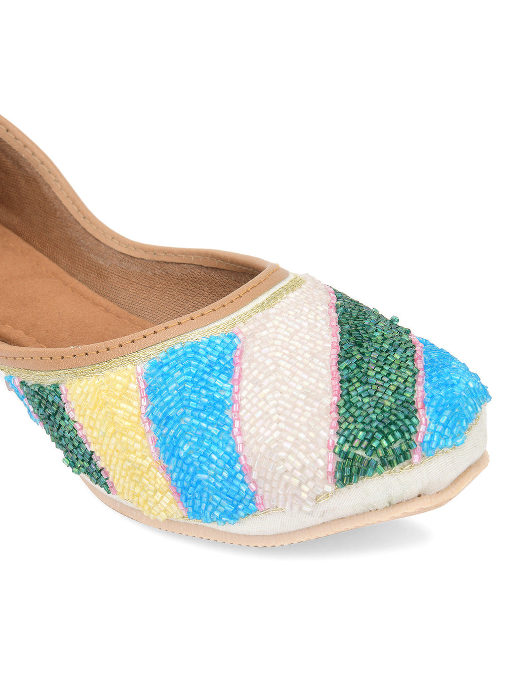 Desi Colour Women Indian Ethnic Footwear-White Multi Sleek Pearl