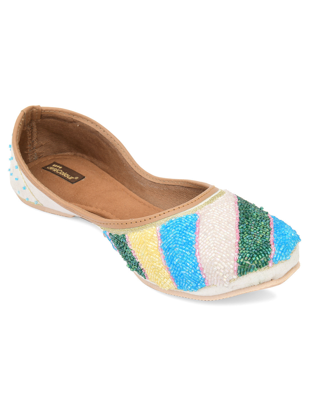 Desi Colour Women Indian Ethnic Footwear-White Multi Sleek Pearl