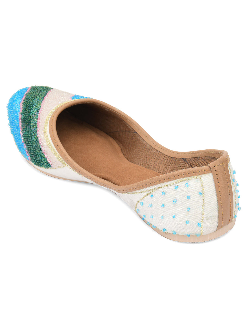Desi Colour Women Indian Ethnic Footwear-White Multi Sleek Pearl