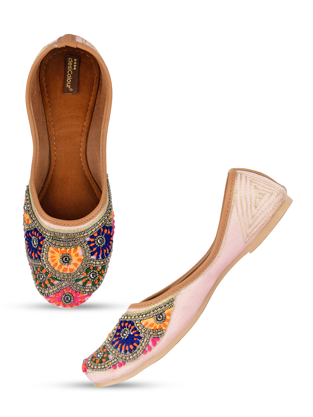 Desi Colour Women Indian Ethnic Footwear-Pink Multi Colour