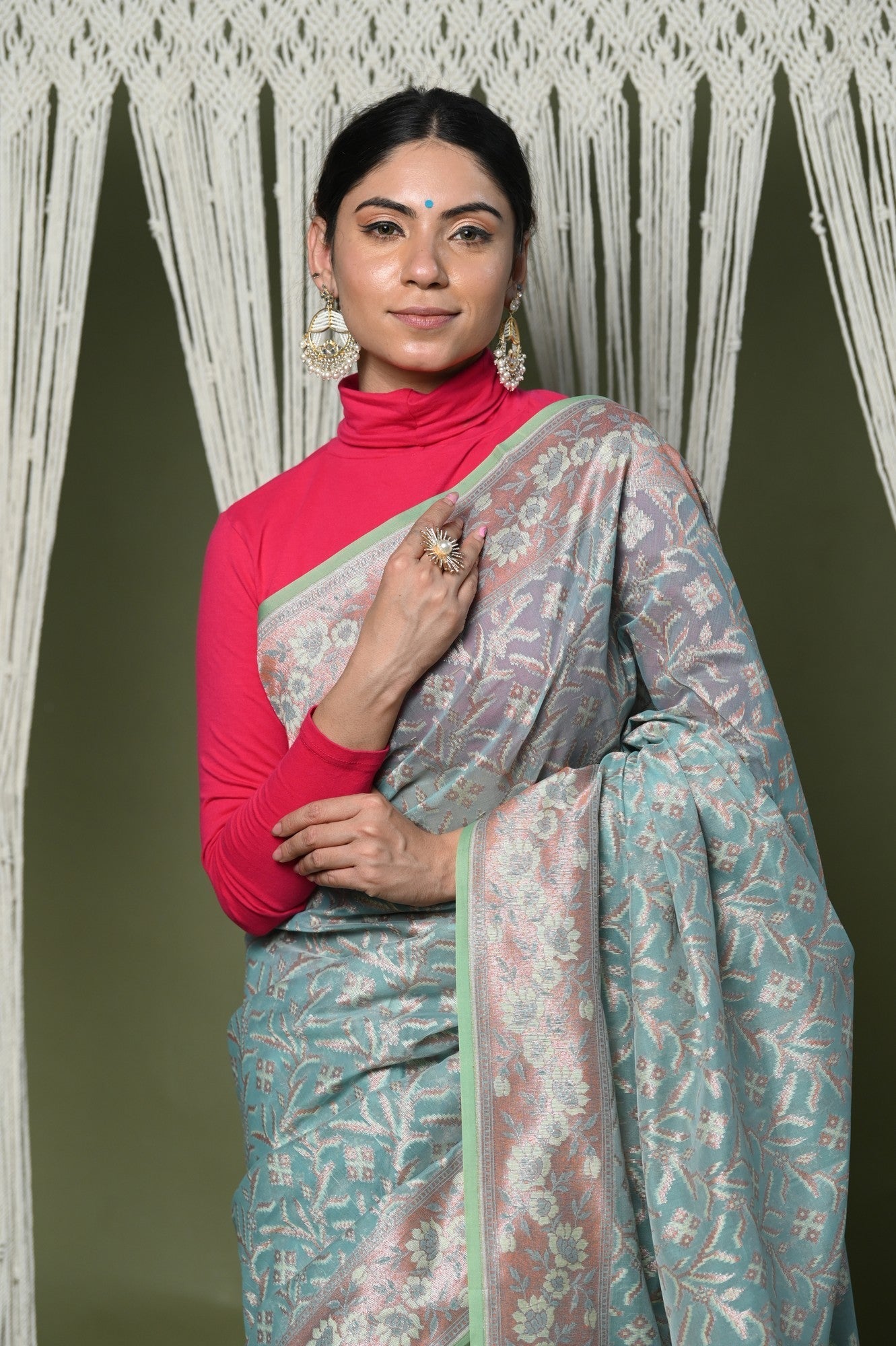 Very Much Indian Exclusive High Quality Handloom Banarasi Cotton Saree with Beautiful Abstract Print.