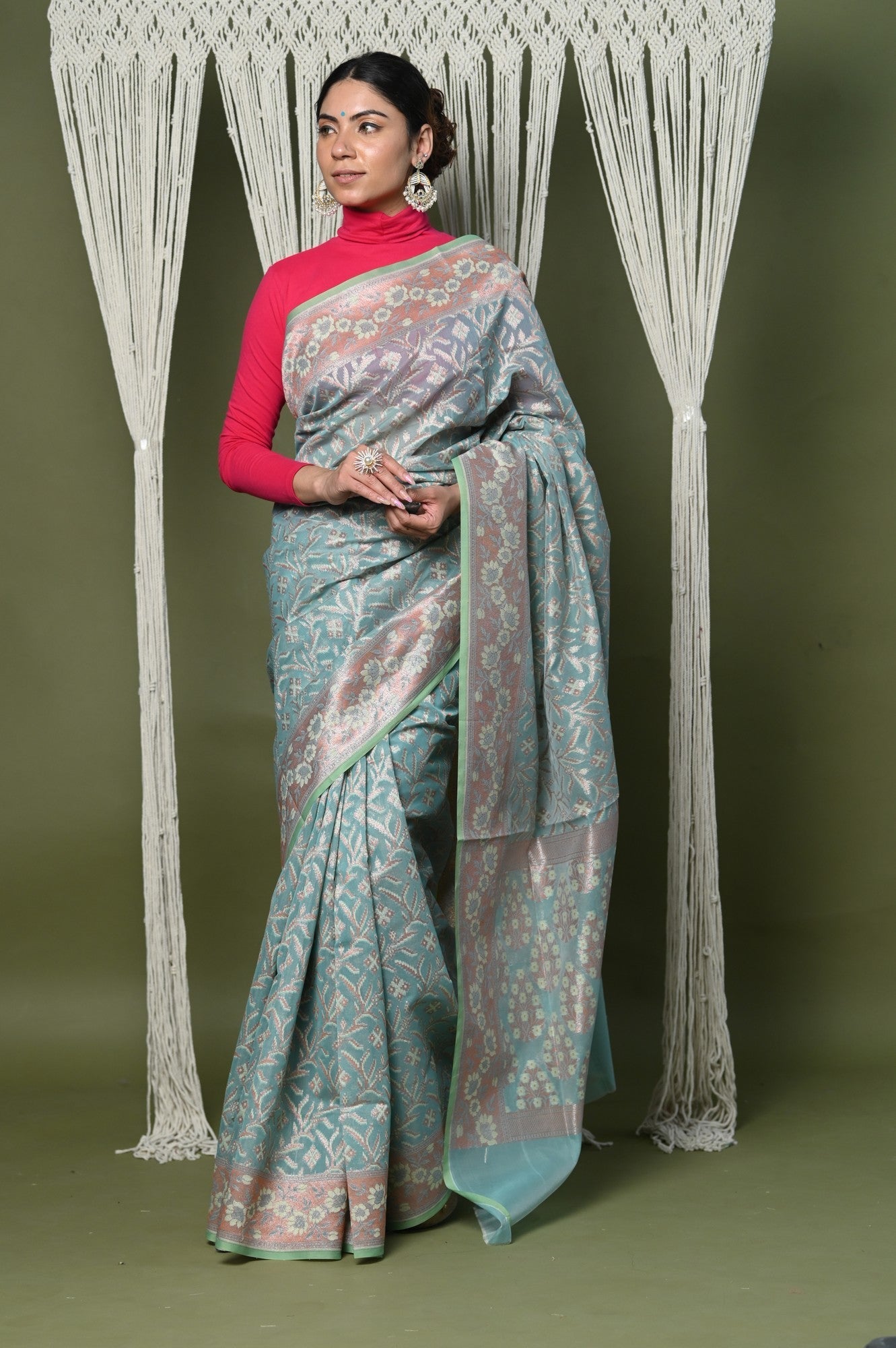 Very Much Indian Exclusive High Quality Handloom Banarasi Cotton Saree with Beautiful Abstract Print.