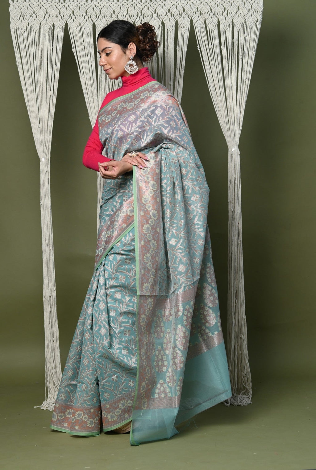 Very Much Indian Exclusive High Quality Handloom Banarasi Cotton Saree with Beautiful Abstract Print.