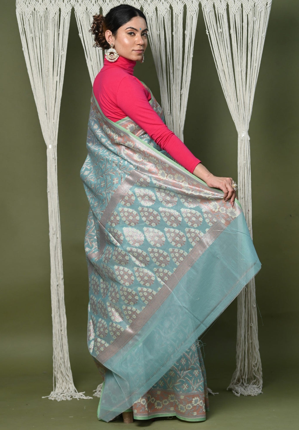 Very Much Indian Exclusive High Quality Handloom Banarasi Cotton Saree with Beautiful Abstract Print.