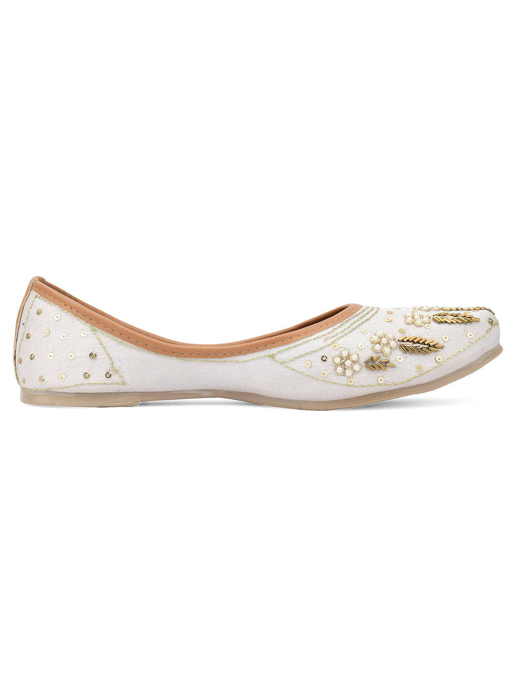 Desi Colour Women Indian Ethnic Footwear-Off white Dabka