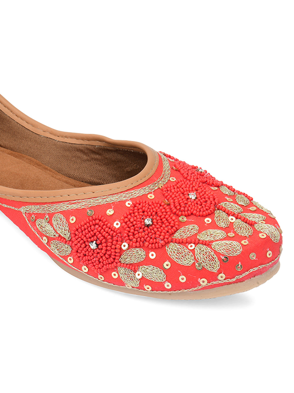 Desi Colour Women Indian Ethnic Footwear-Red Pearl Flower