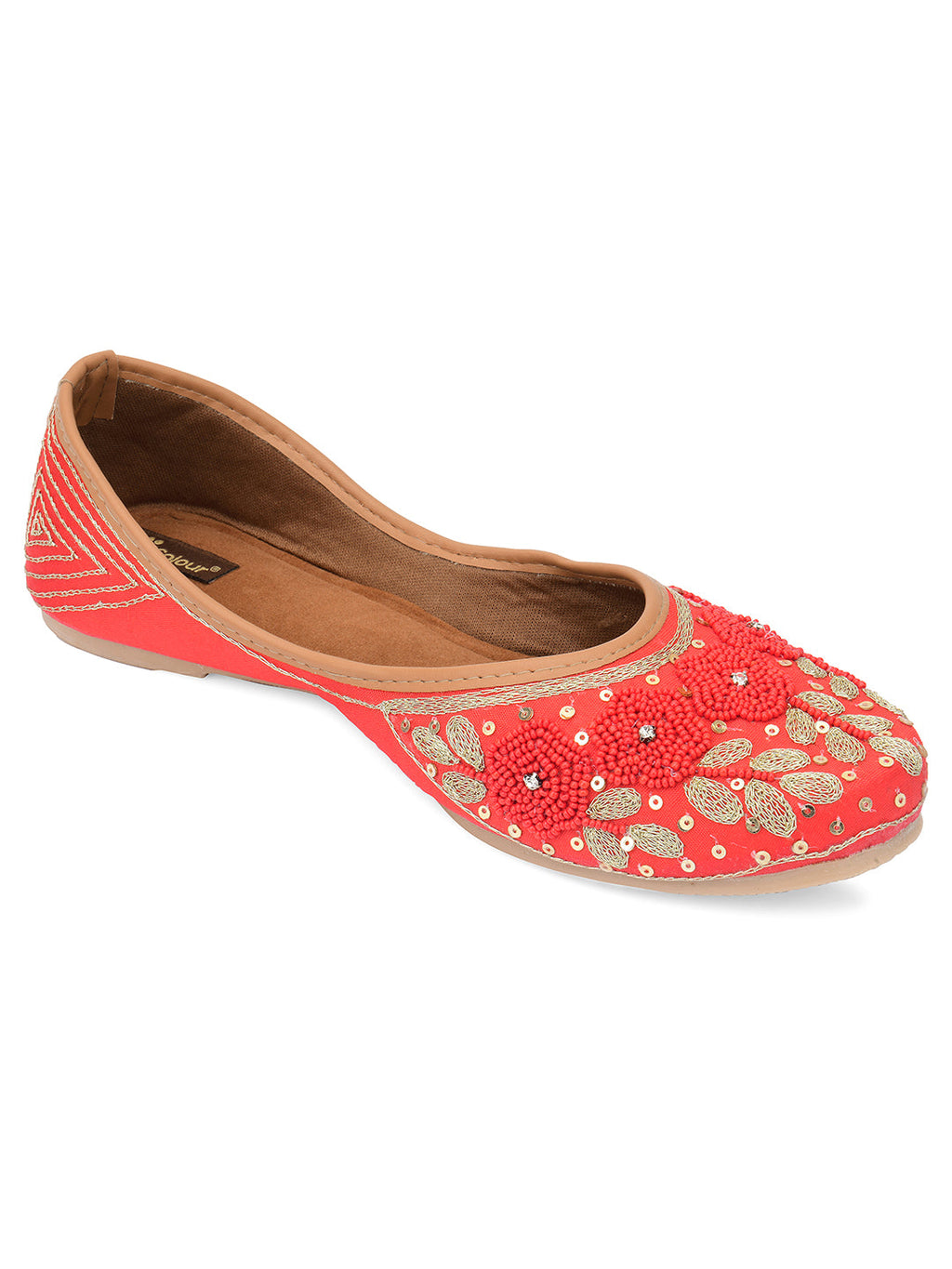 Desi Colour Women Indian Ethnic Footwear-Red Pearl Flower