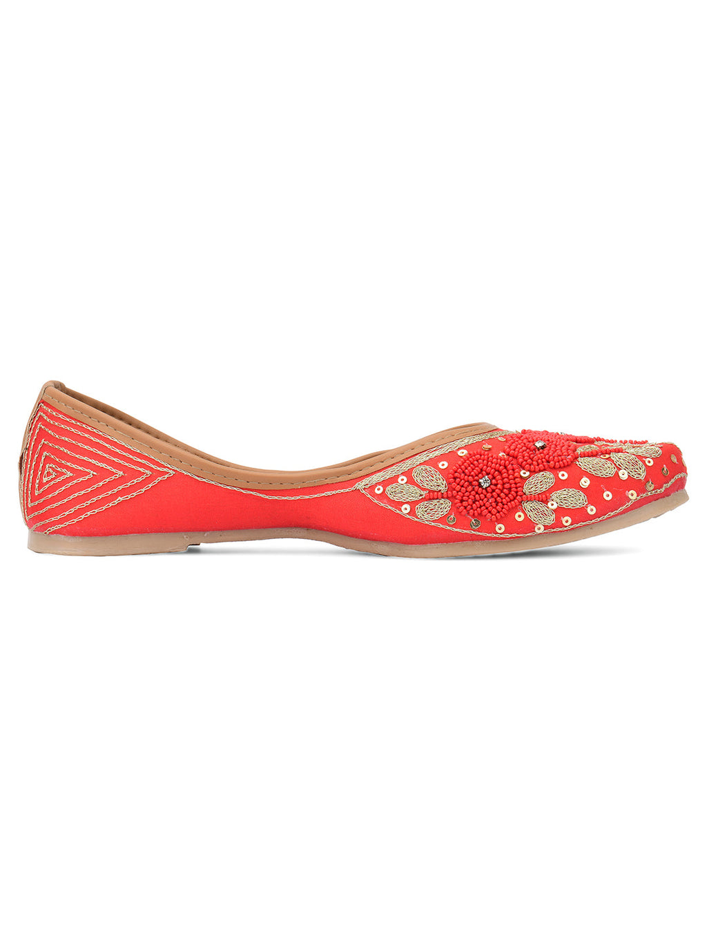 Desi Colour Women Indian Ethnic Footwear-Red Pearl Flower