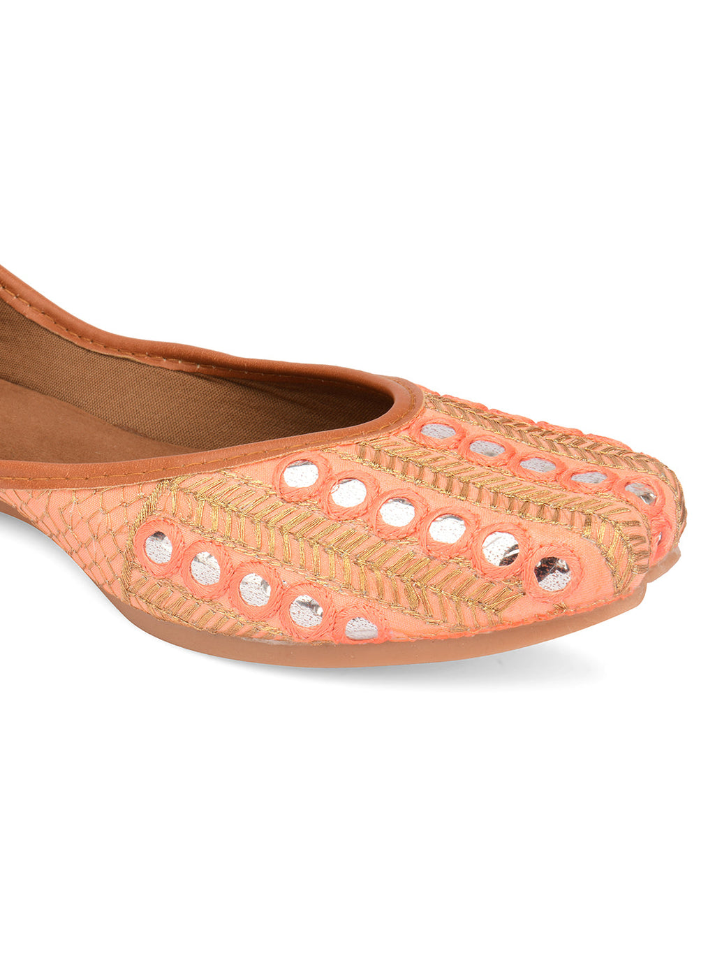 Desi Colour Women Indian Ethnic Footwear-Peach Embroidery