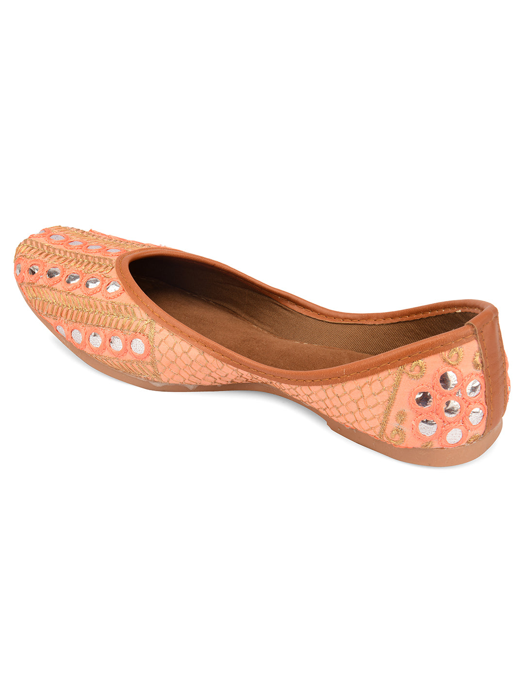 Desi Colour Women Indian Ethnic Footwear-Peach Embroidery