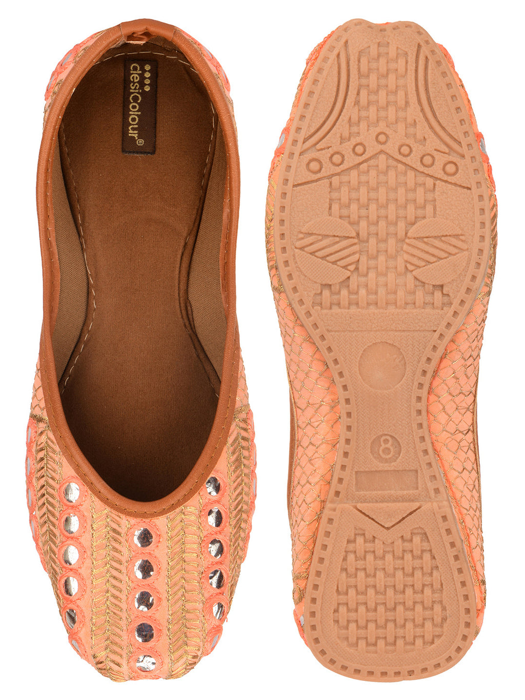 Desi Colour Women Indian Ethnic Footwear-Peach Embroidery