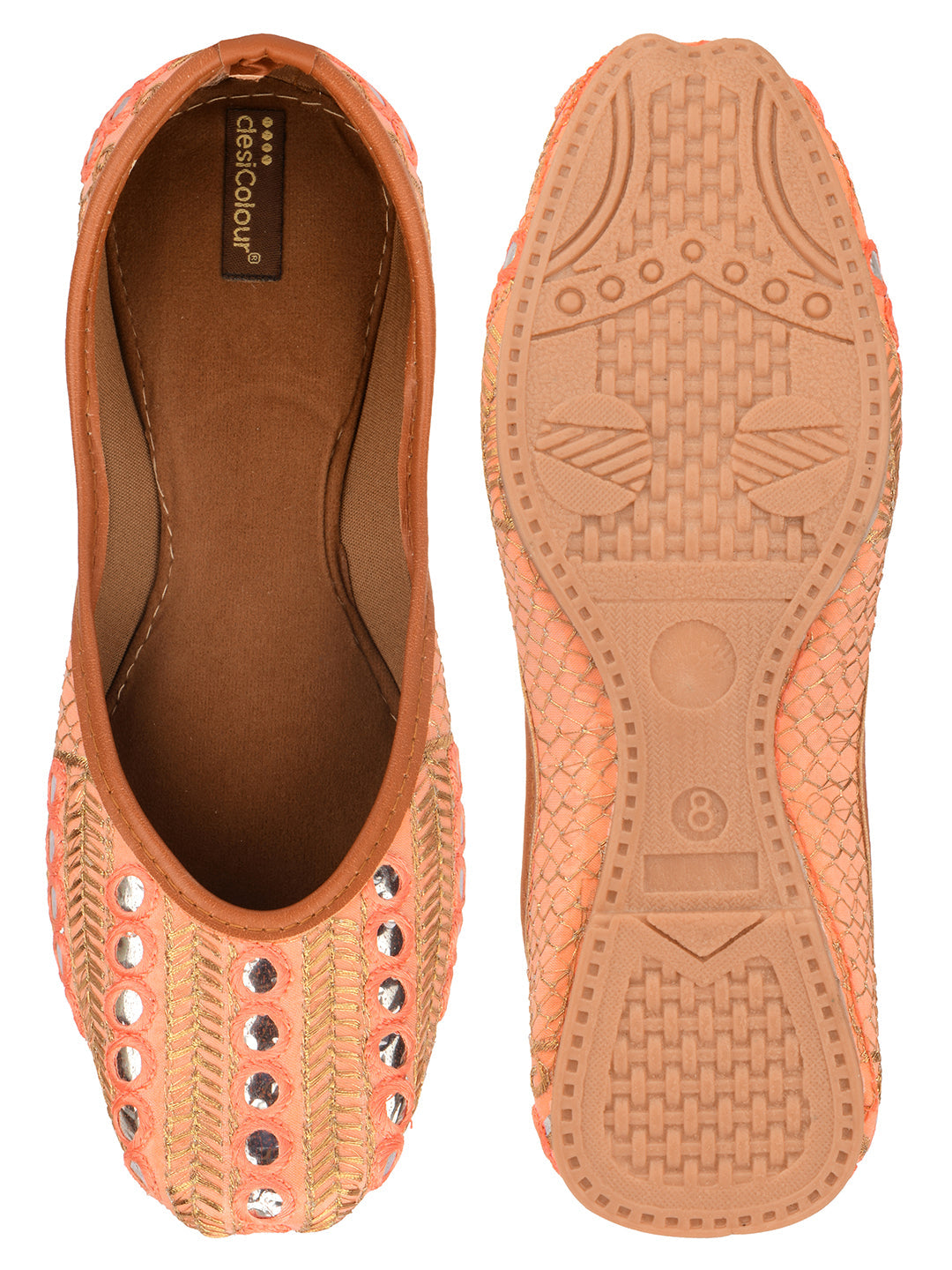 Desi Colour Women Indian Ethnic Footwear-Peach Embroidery