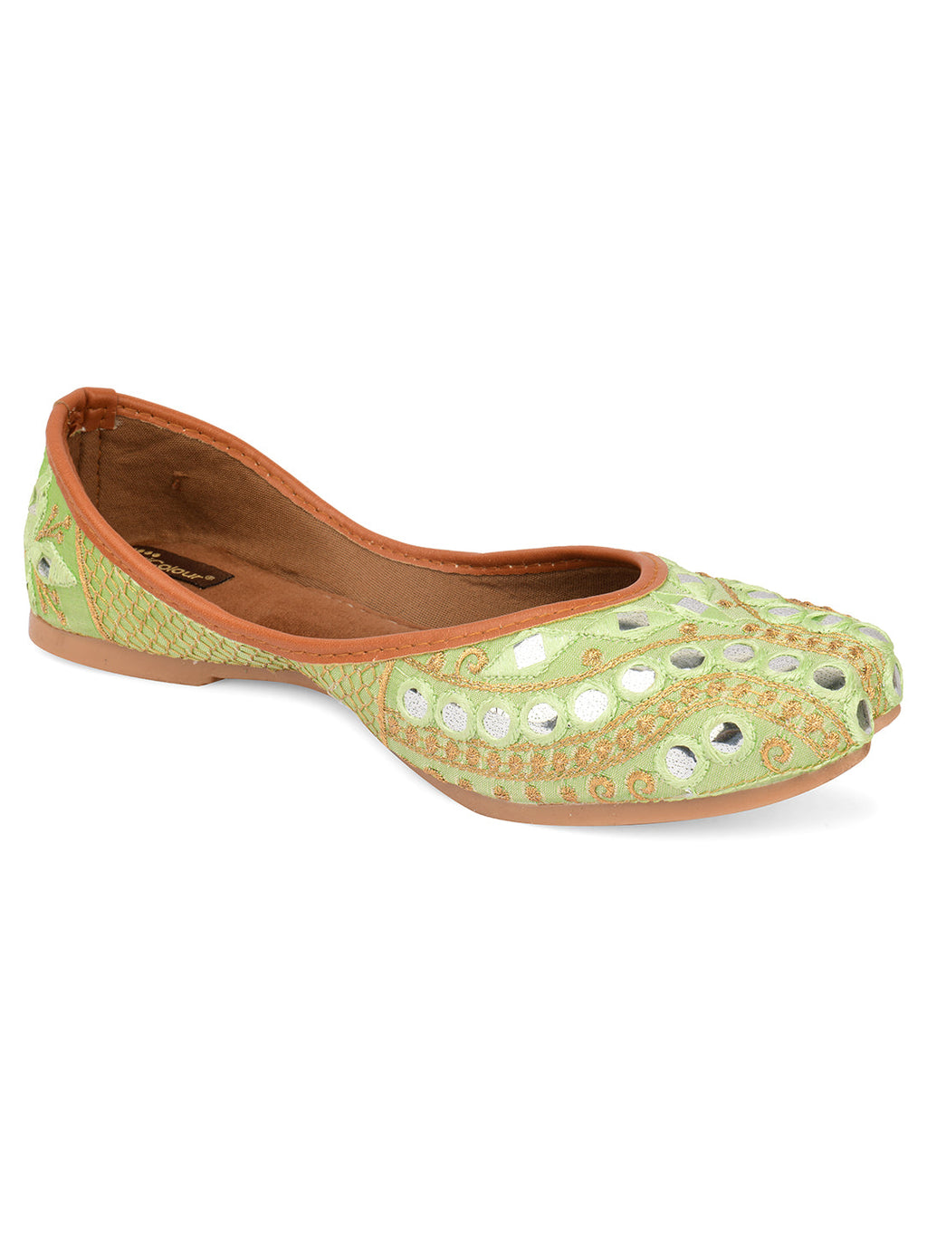 Desi Colour Women Indian Ethnic Footwear-Sea Green Embroidery