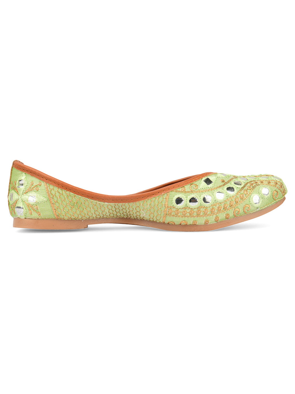 Desi Colour Women Indian Ethnic Footwear-Sea Green Embroidery