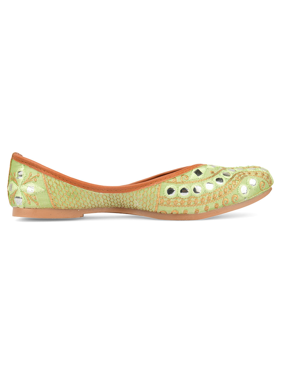Desi Colour Women Indian Ethnic Footwear-Sea Green Embroidery