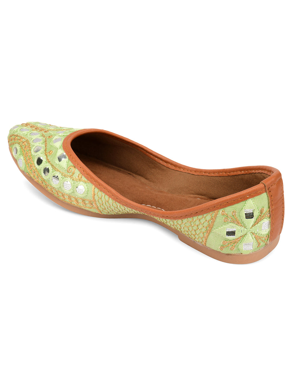 Desi Colour Women Indian Ethnic Footwear-Sea Green Embroidery