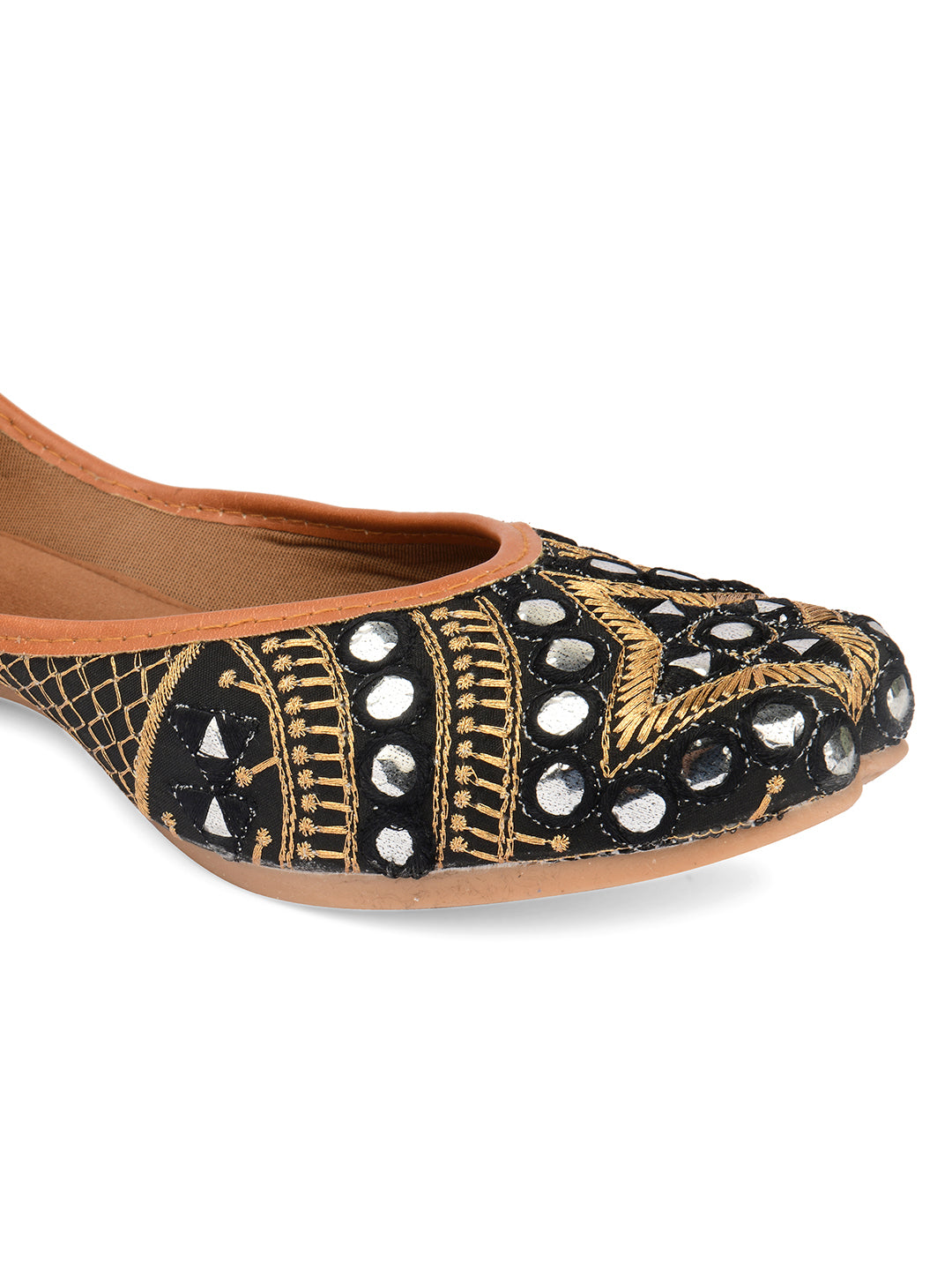 Desi Colour Women Indian Ethnic Footwear-Mini Dabka-Black Mirror