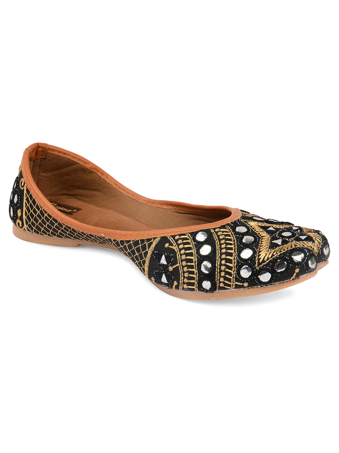 Desi Colour Women Indian Ethnic Footwear-Mini Dabka-Black Mirror
