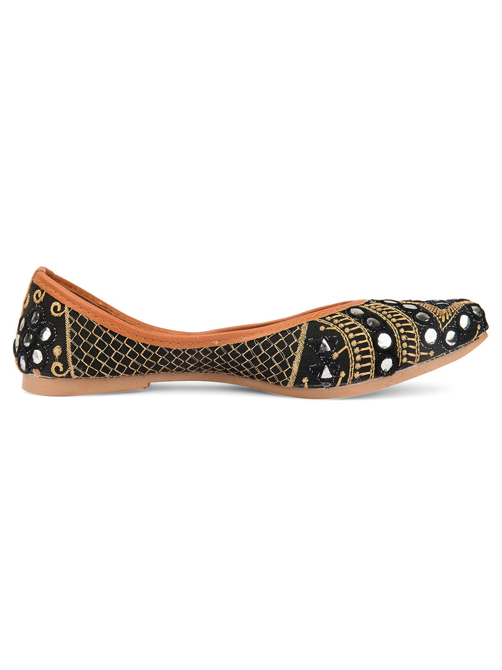 Desi Colour Women Indian Ethnic Footwear-Mini Dabka-Black Mirror