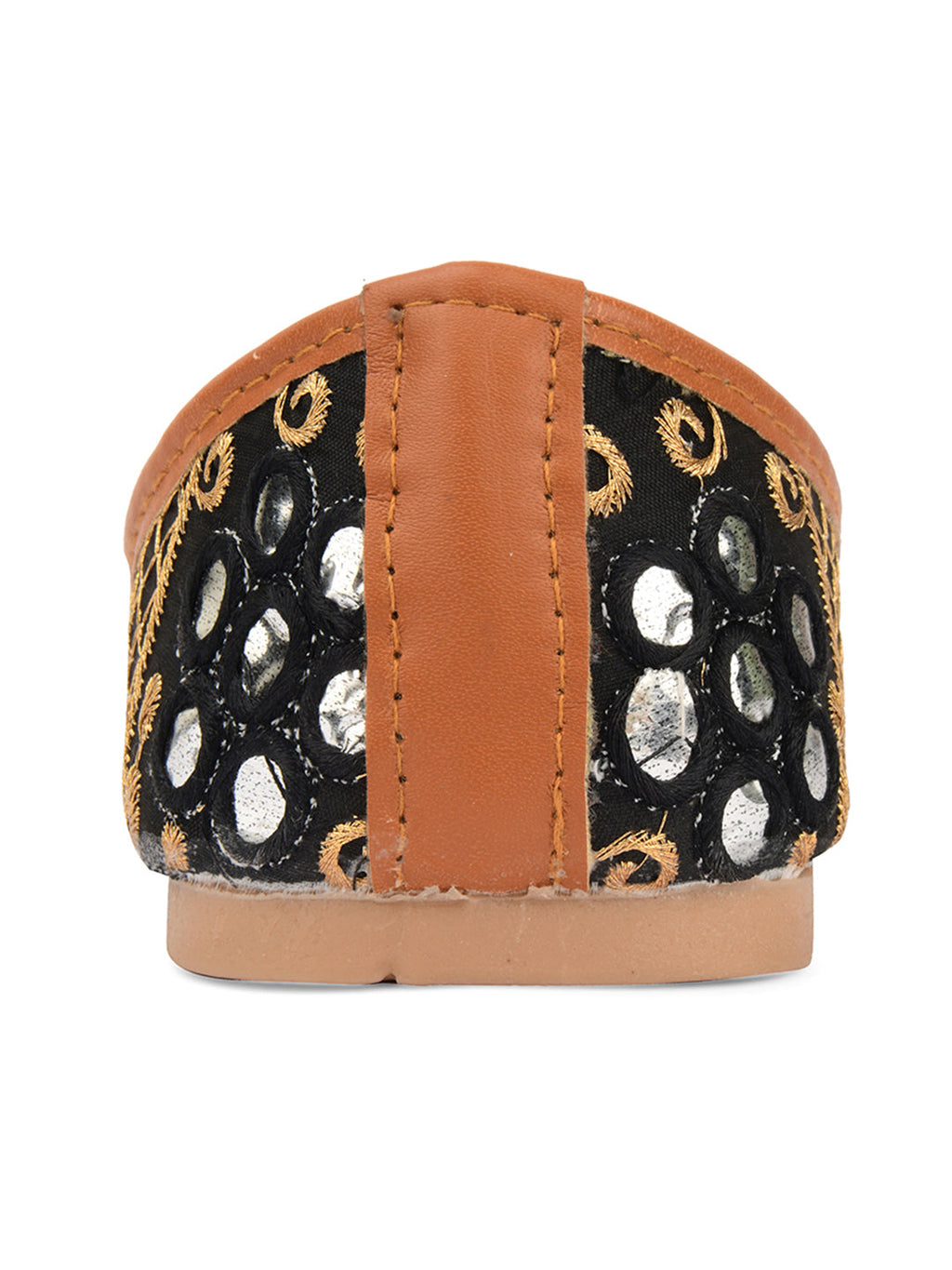 Desi Colour Women Indian Ethnic Footwear-Mini Dabka-Black Mirror