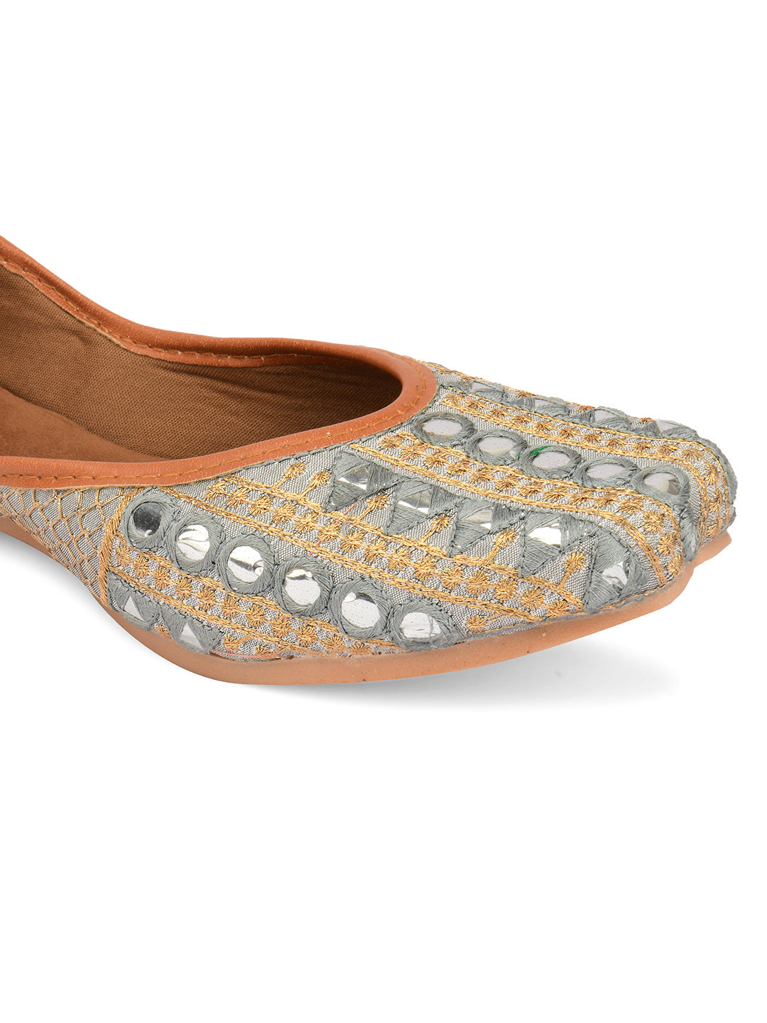 Desi Colour Women Indian Ethnic Footwear-Mini Dabka-Grey Mirror Lines