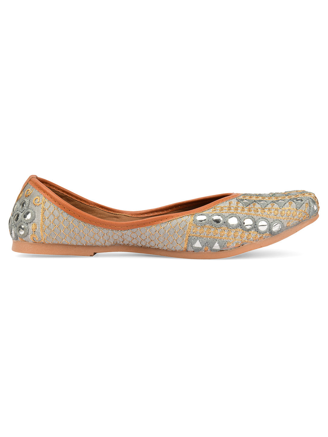 Desi Colour Women Indian Ethnic Footwear-Mini Dabka-Grey Mirror Lines