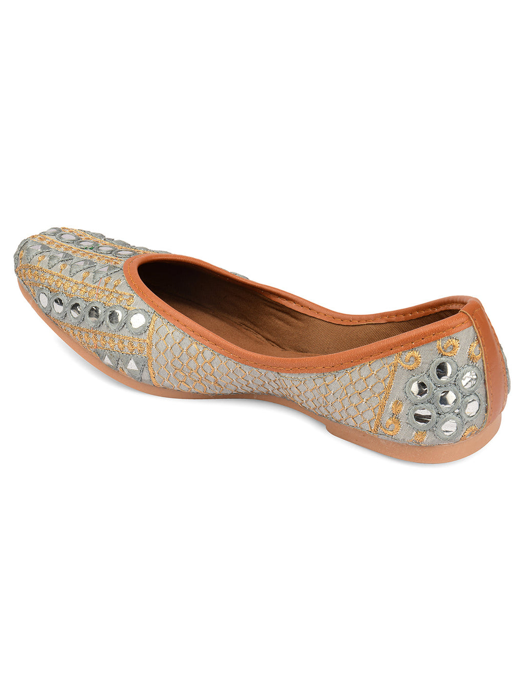 Desi Colour Women Indian Ethnic Footwear-Mini Dabka-Grey Mirror Lines