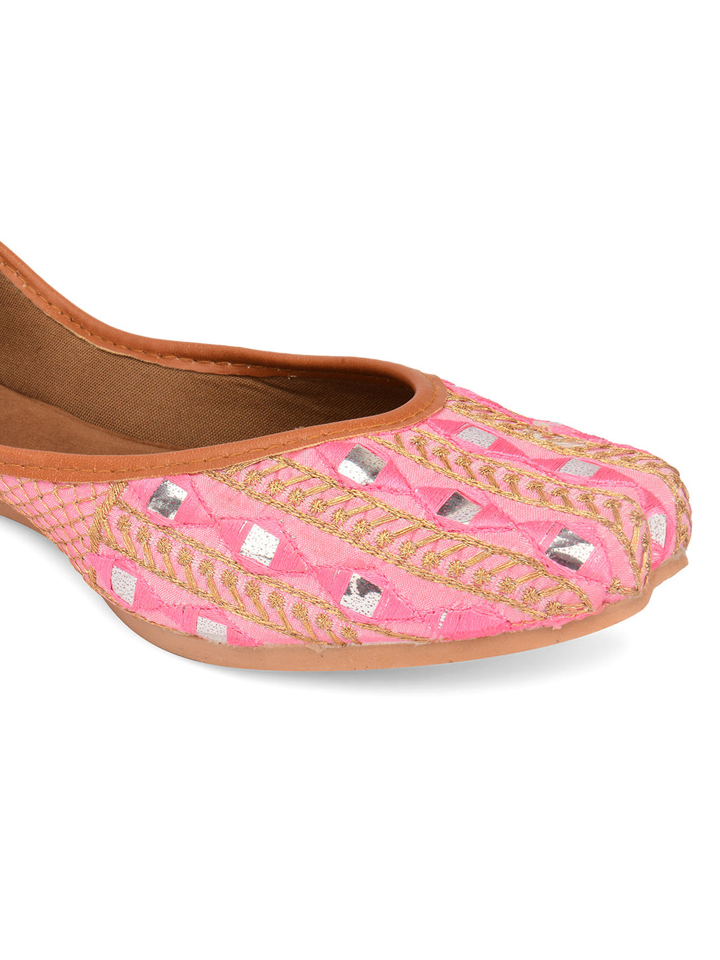 Desi Colour Women Indian Ethnic Footwear-Mini Dabka-Pink Mirror Lines
