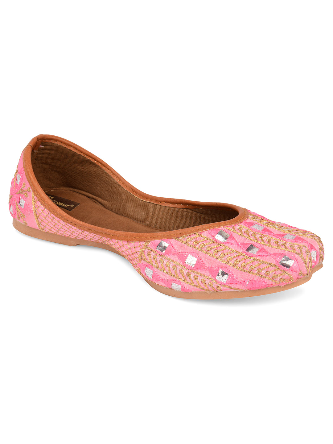 Desi Colour Women Indian Ethnic Footwear-Mini Dabka-Pink Mirror Lines