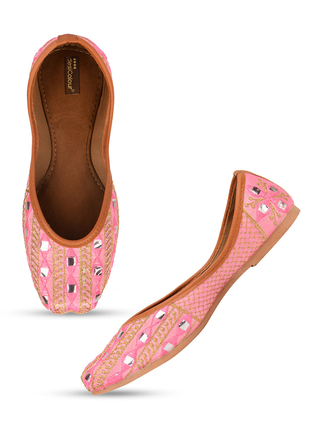 Desi Colour Women Indian Ethnic Footwear-Mini Dabka-Pink Mirror Lines