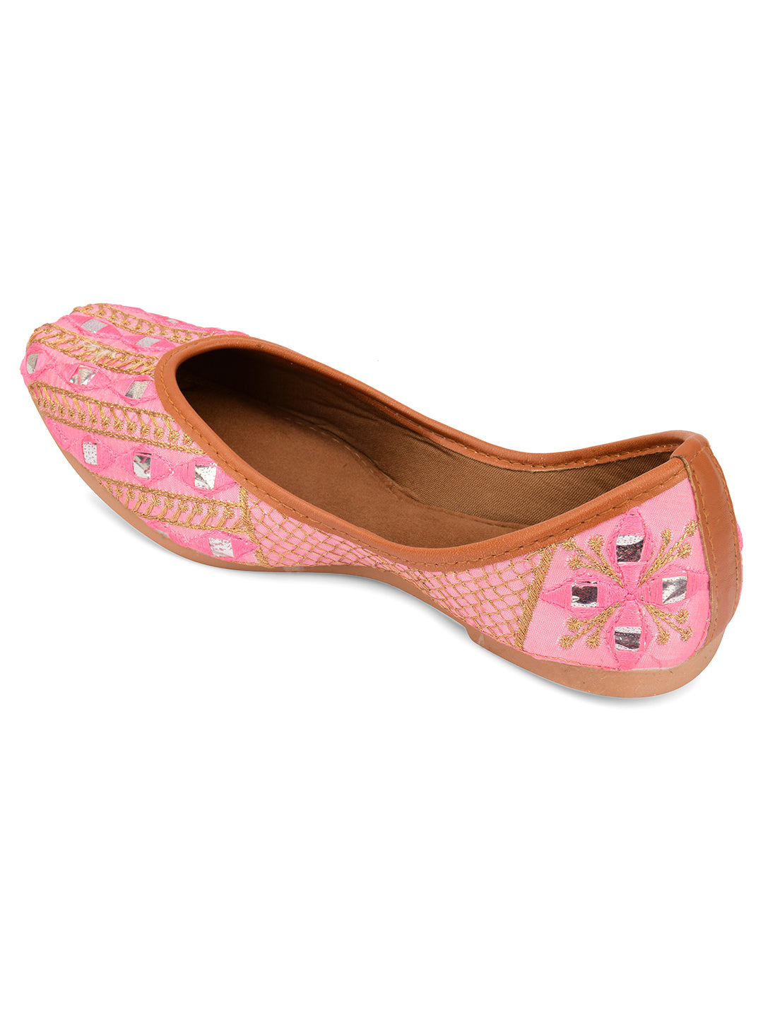 Desi Colour Women Indian Ethnic Footwear-Mini Dabka-Pink Mirror Lines
