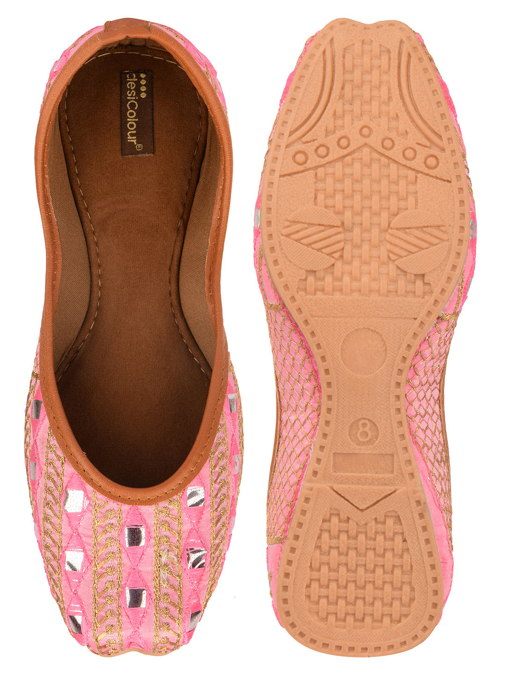 Desi Colour Women Indian Ethnic Footwear-Mini Dabka-Pink Mirror Lines