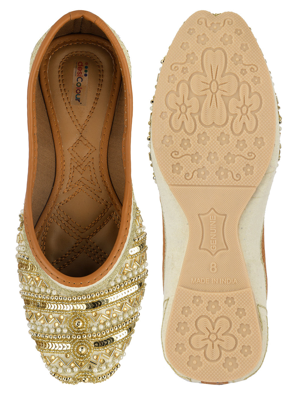 Desi Colour Women Indian Ethnic Footwear-Gold Lines Dabka