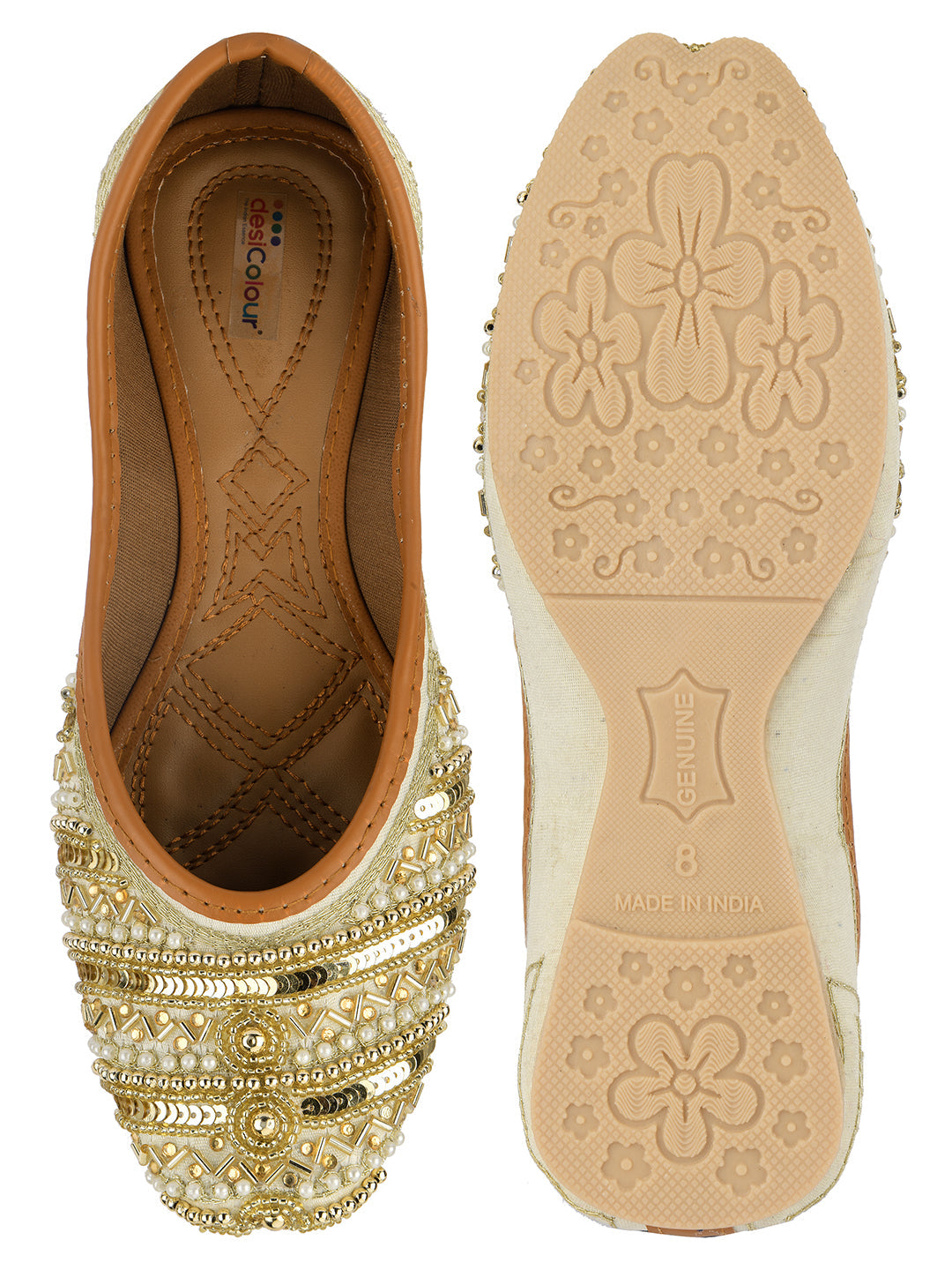 Desi Colour Women Indian Ethnic Footwear-Gold Lines Dabka