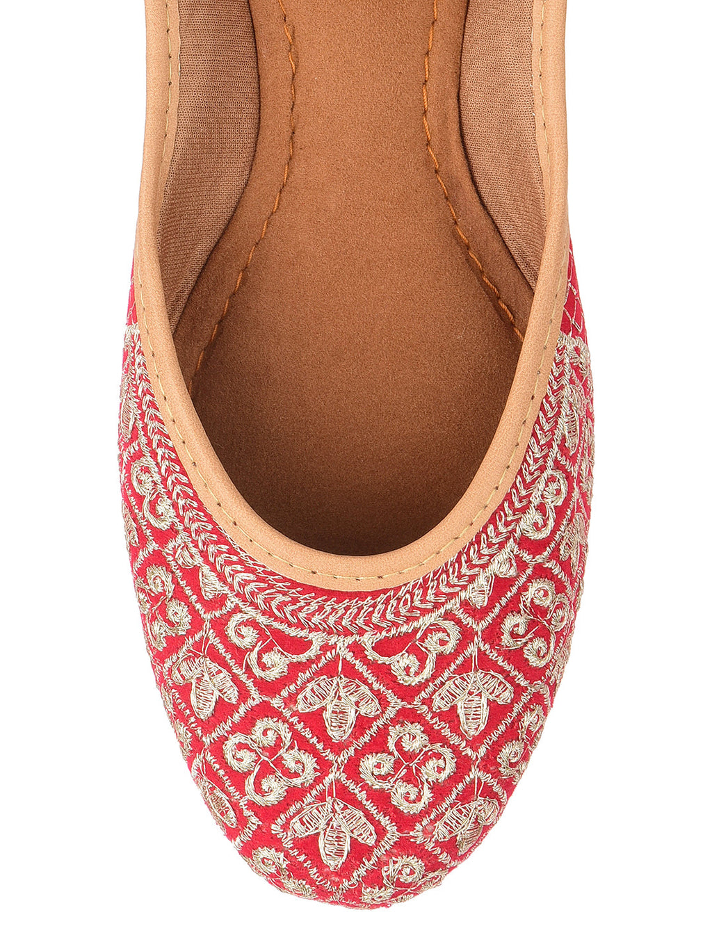 Desi Colour Women Indian Ethnic Footwear-Cushioned Red Zari Woek
