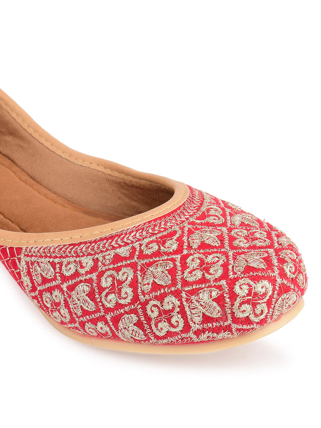Desi Colour Women Indian Ethnic Footwear-Cushioned Red Zari Woek