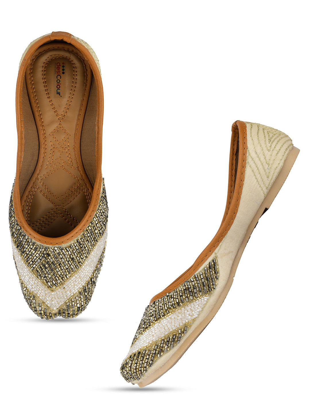 Desi Colour Women Indian Ethnic Footwear-V Lines-Gold