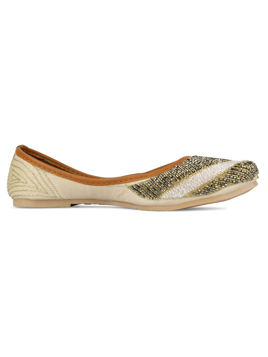 Desi Colour Women Indian Ethnic Footwear-V Lines-Gold