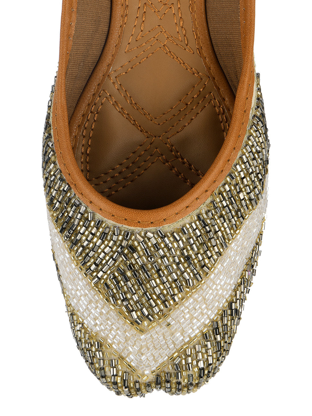 Desi Colour Women Indian Ethnic Footwear-V Lines-Gold