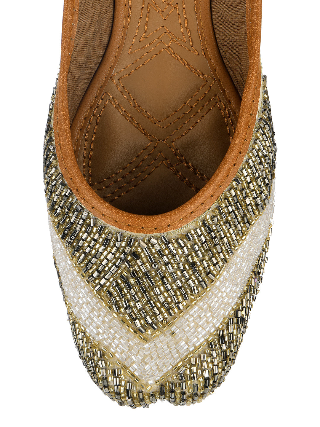 Desi Colour Women Indian Ethnic Footwear-V Lines-Gold