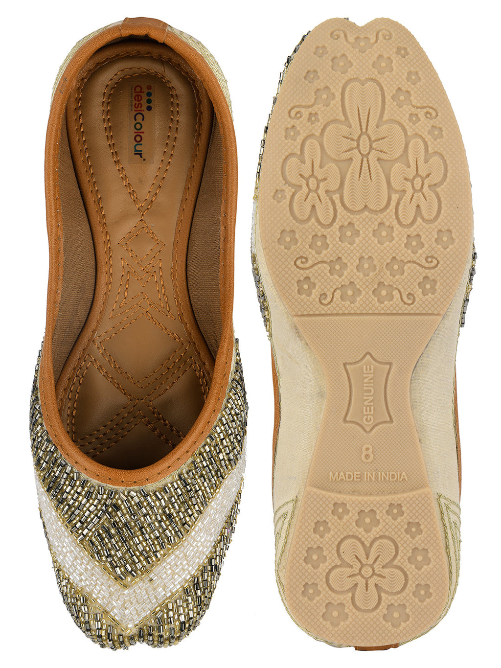 Desi Colour Women Indian Ethnic Footwear-V Lines-Gold