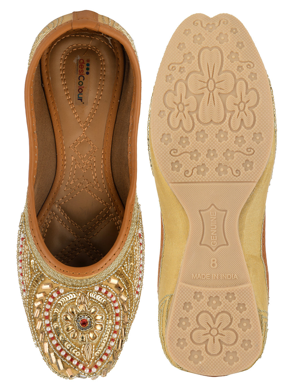 Desi Colour Women Indian Ethnic Footwear-Gold Red Dabka