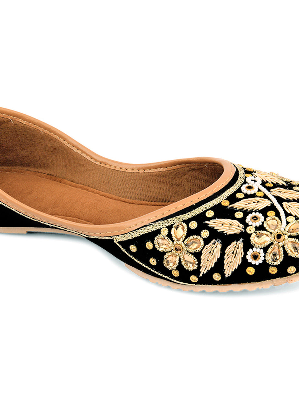 Desi Colour Women Indian Ethnic Footwear-Black Stones Flower