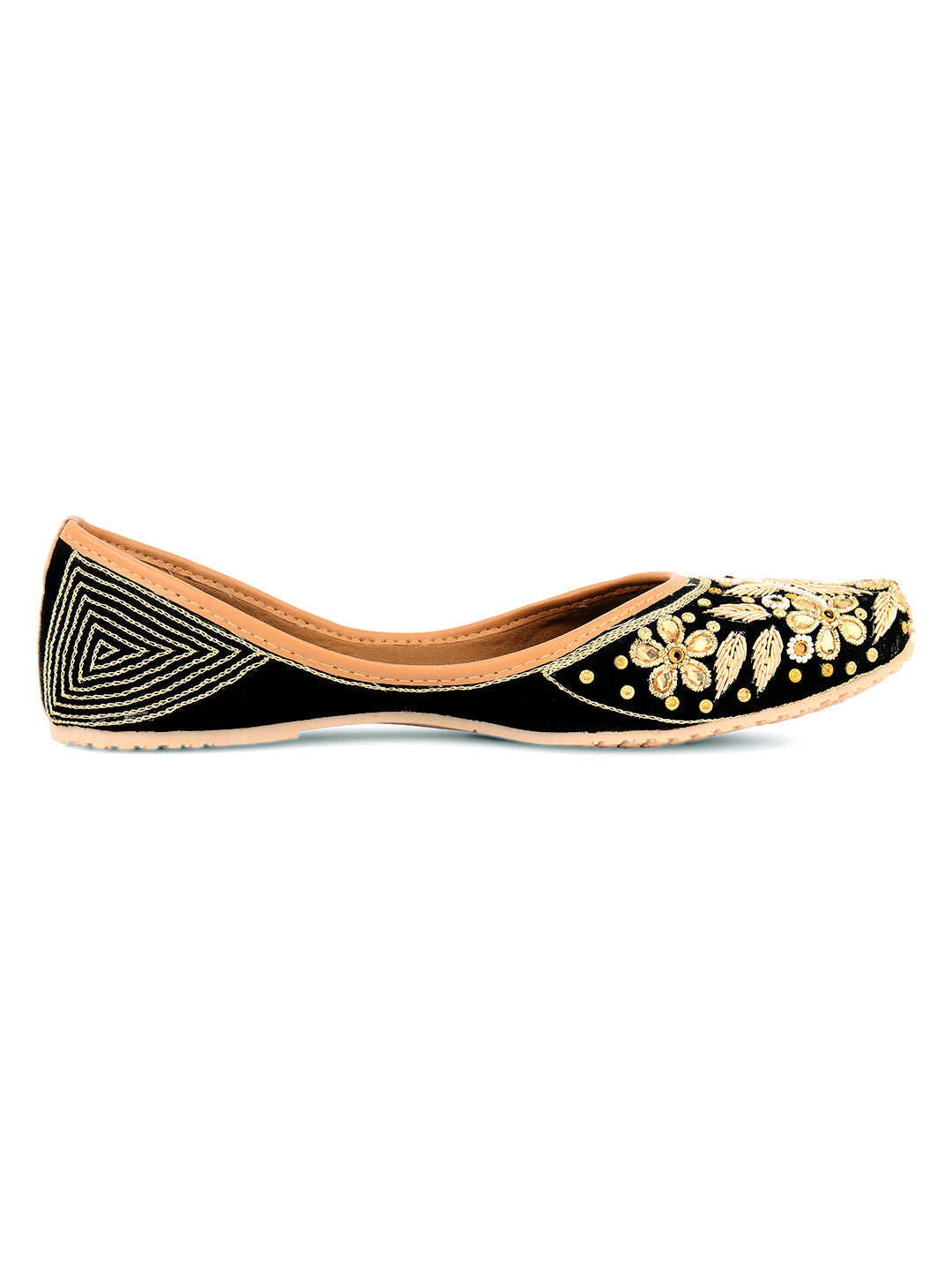 Desi Colour Women Indian Ethnic Footwear-Black Stones Flower