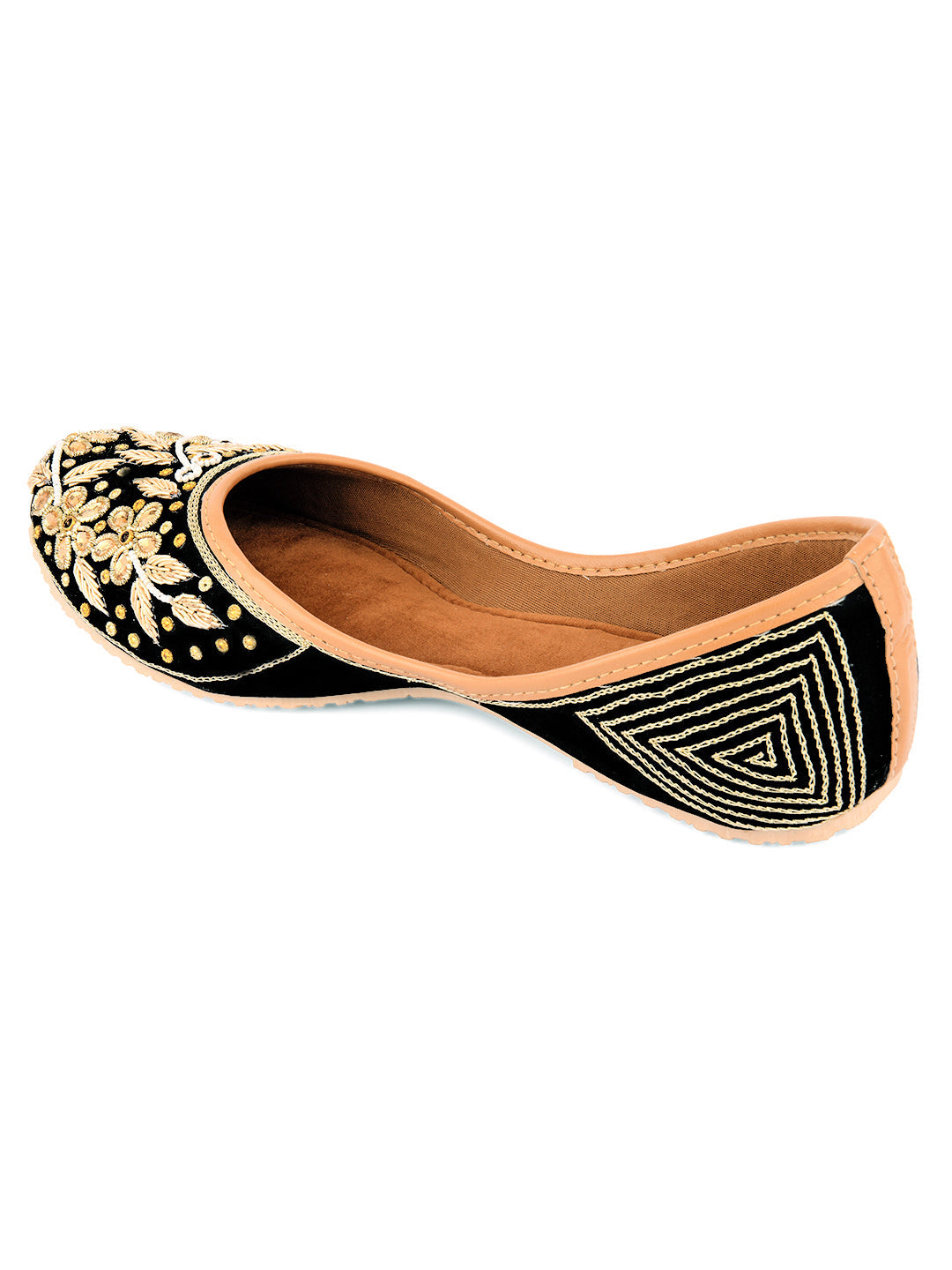 Desi Colour Women Indian Ethnic Footwear-Black Stones Flower