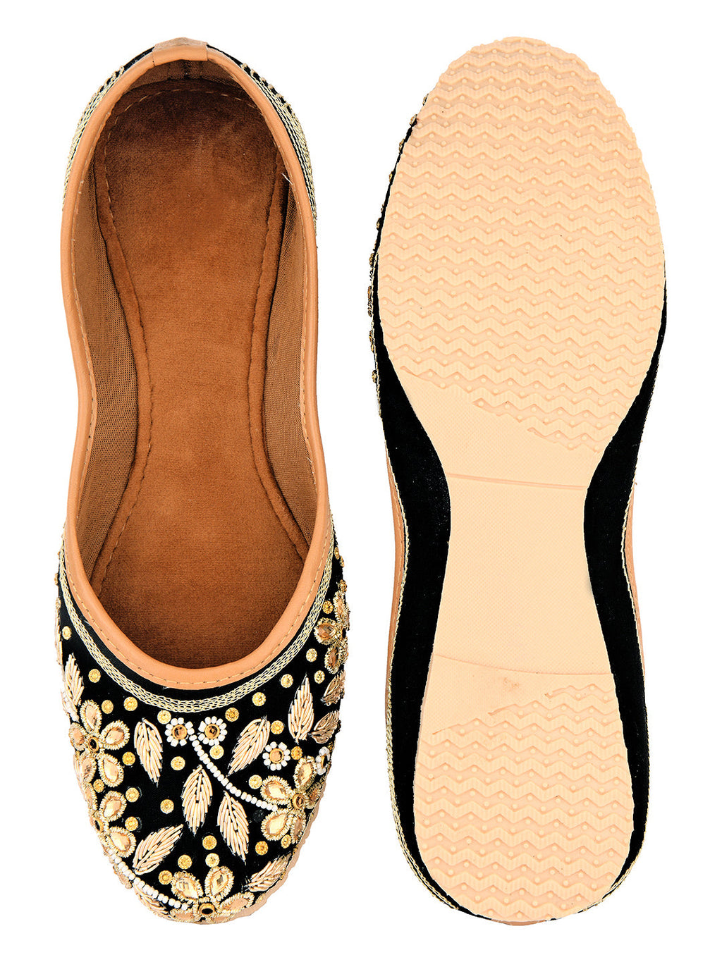 Desi Colour Women Indian Ethnic Footwear-Black Stones Flower
