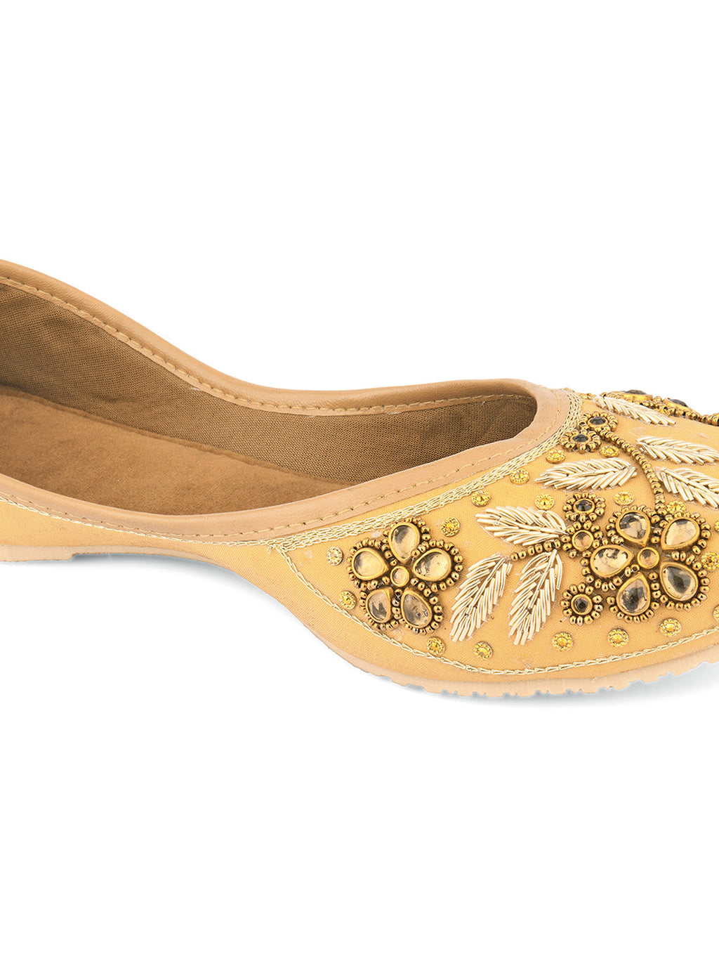 Desi Colour Women Indian Ethnic Footwear-Gold Stones Flower