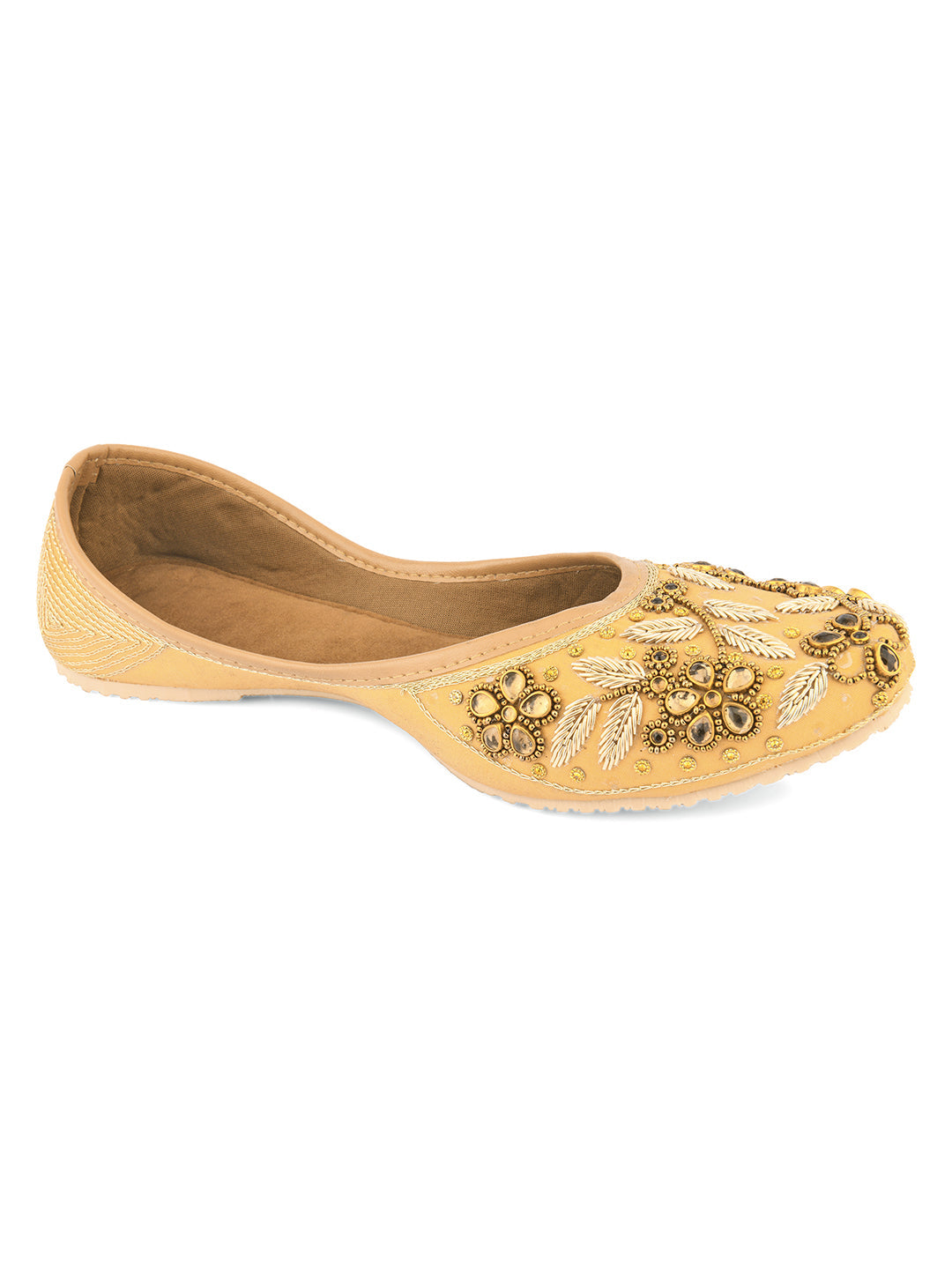 Desi Colour Women Indian Ethnic Footwear-Gold Stones Flower