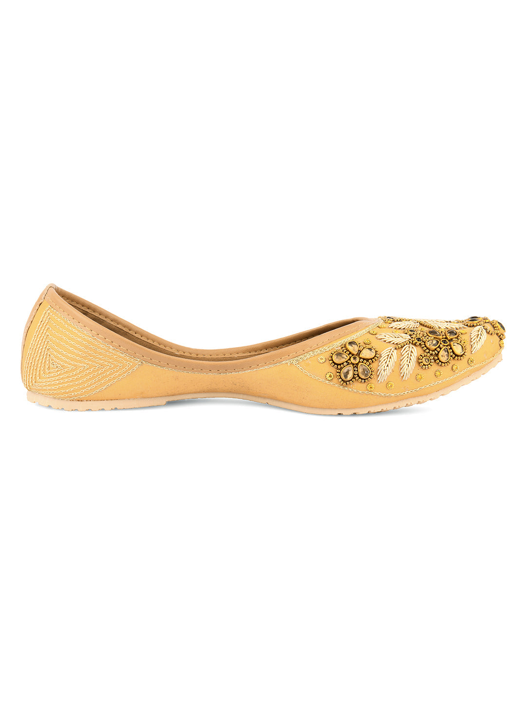 Desi Colour Women Indian Ethnic Footwear-Gold Stones Flower
